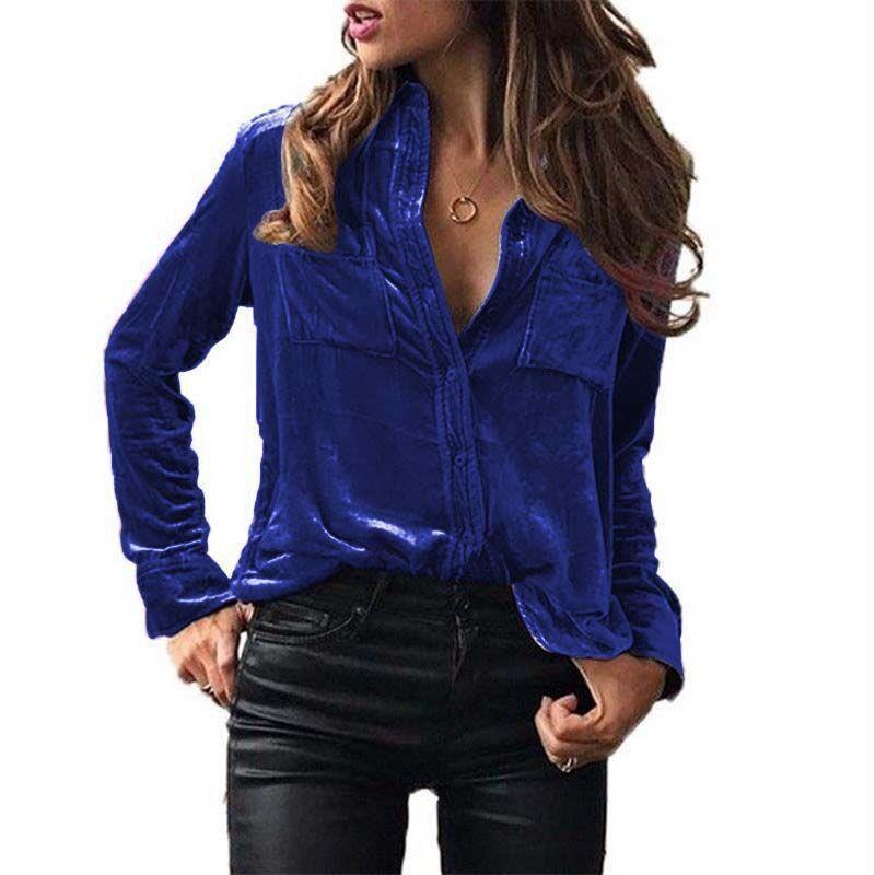 Damen Satin Bluse mit dekorativen Brusttaschen Stalluxe