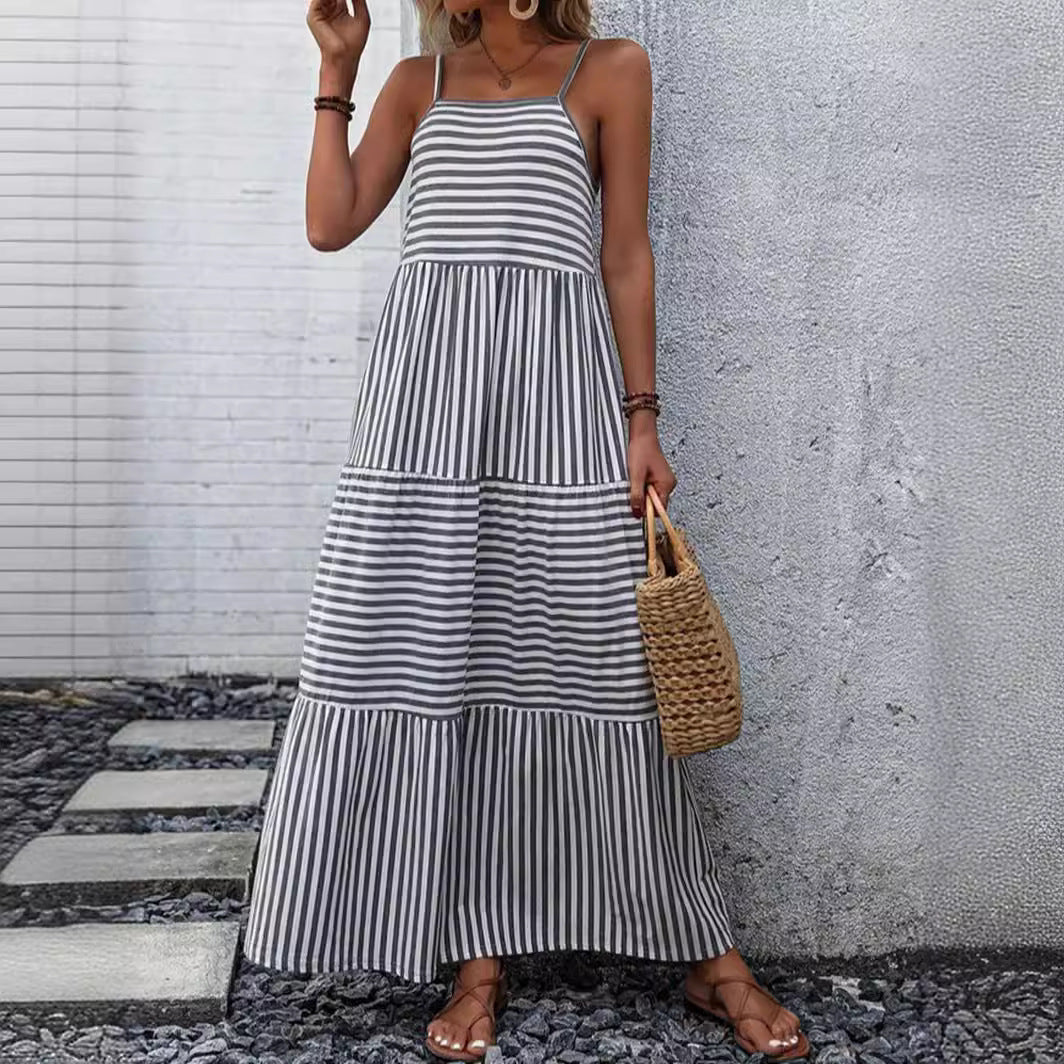 Damen Maxikleid mit schmalen Trägern und gestreiftem Design Stalluxe