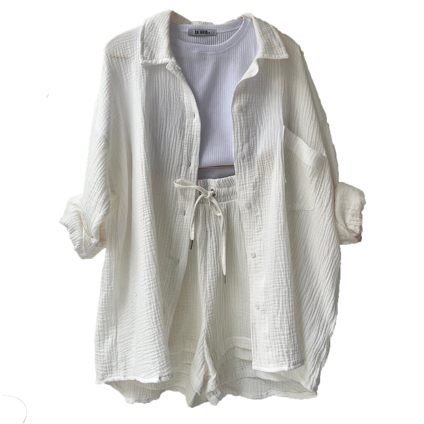 Damen lässiges Set mit oversized Hemd und bequemen Shorts Stalluxe