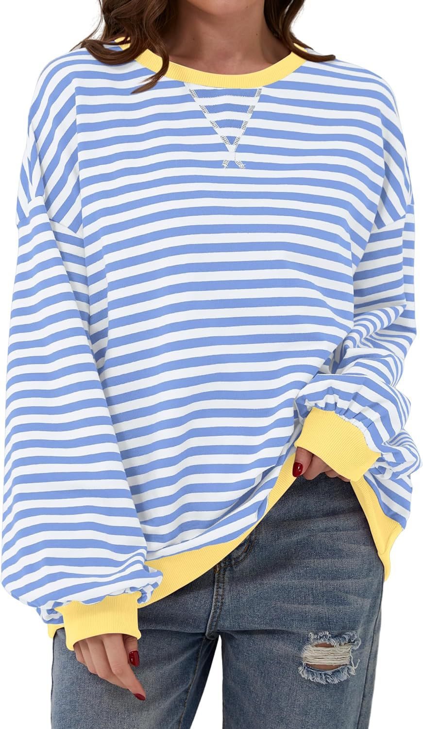 Damen lässiger Sweater mit auffälligem Streifenmuster und elastischen Bündchen Stalluxe