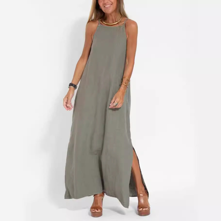 Damen elegantes Maxikleid mit feinen Trägern und schwingendem Saum Stalluxe