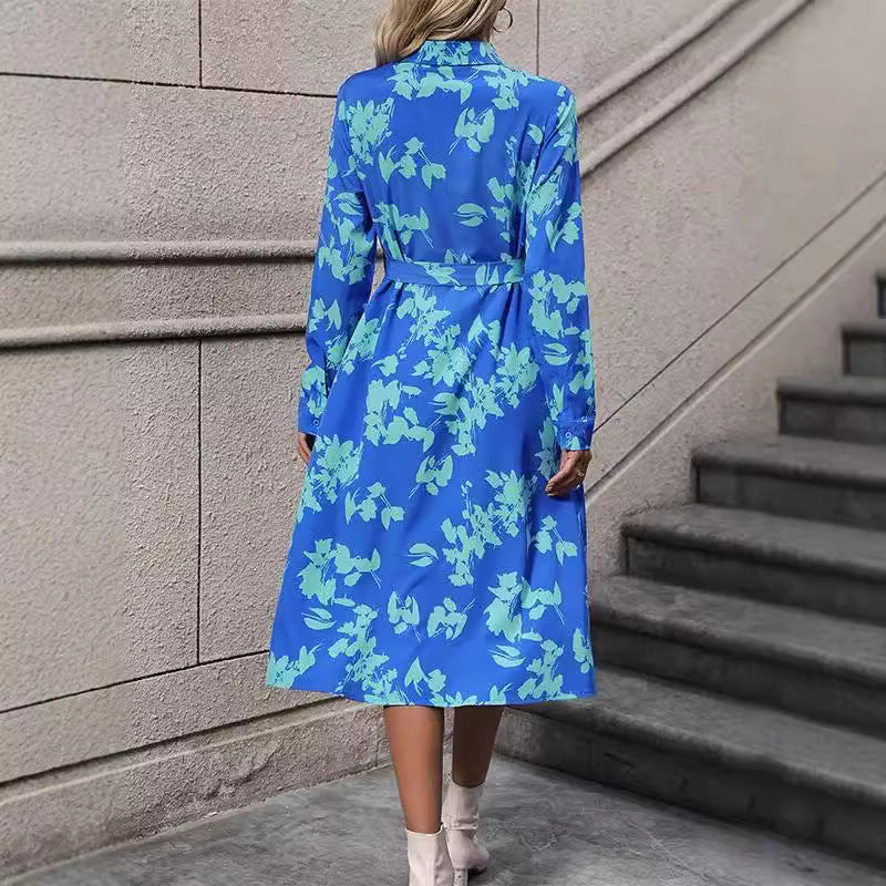 Damen Hemdblusenkleid mit floralem Design und Taillengürtel Stalluxe