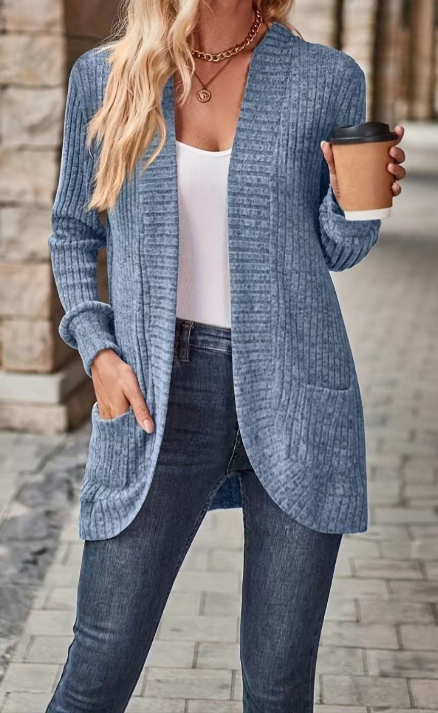Damen lässige Strickjacke mit Taschen und strukturiertem Design Stalluxe