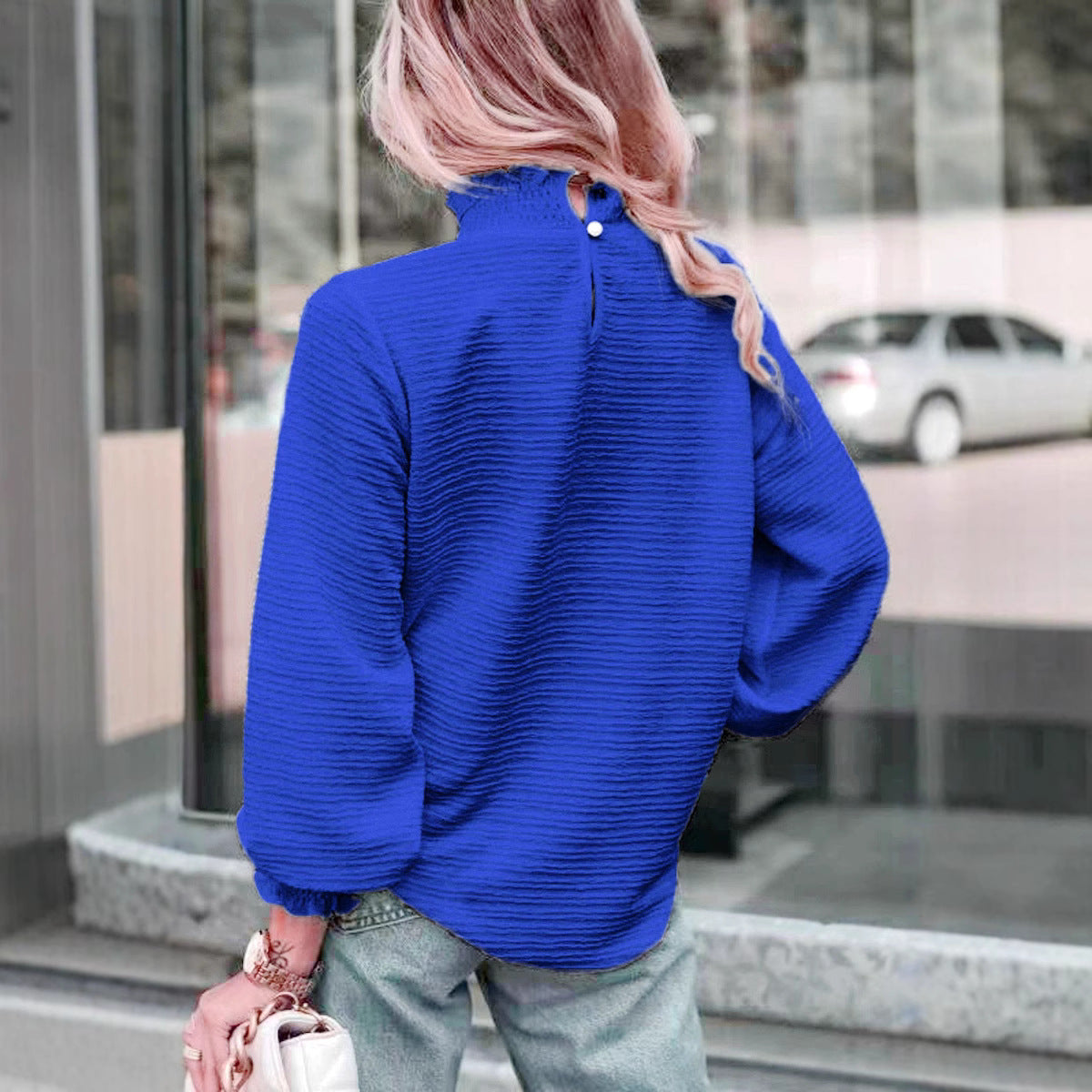 Damen lässige Bluse mit Rüschendetails und Strukturmuster Stalluxe