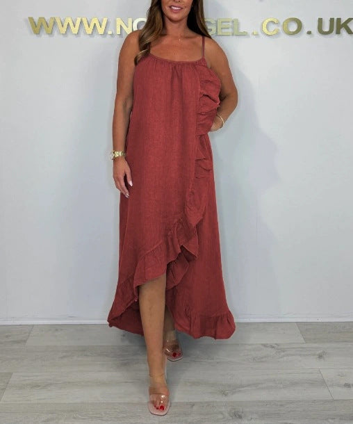 Damen luftiges Maxikleid mit asymmetrischem Saum und feinen Rüschendetails Stalluxe