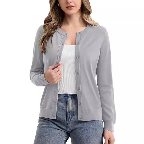 Damen kurzärmliger Strickcardigan mit eleganten Knöpfen und feiner Textur Stalluxe