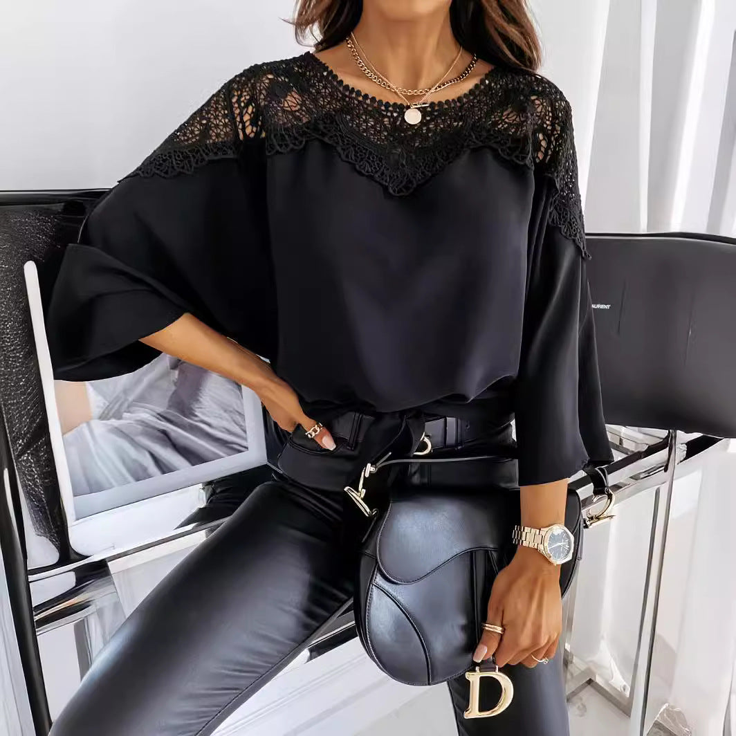 Damen Elegante Bluse mit Spitzenpartie Stalluxe