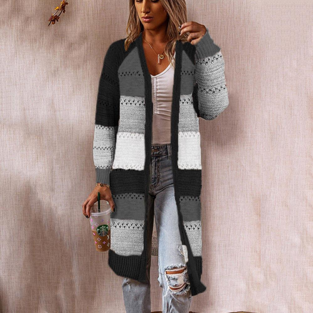 Damen Strickjacke im Retro-Patchwork-Stil mit langen Ärmeln und offenen Front Stalluxe