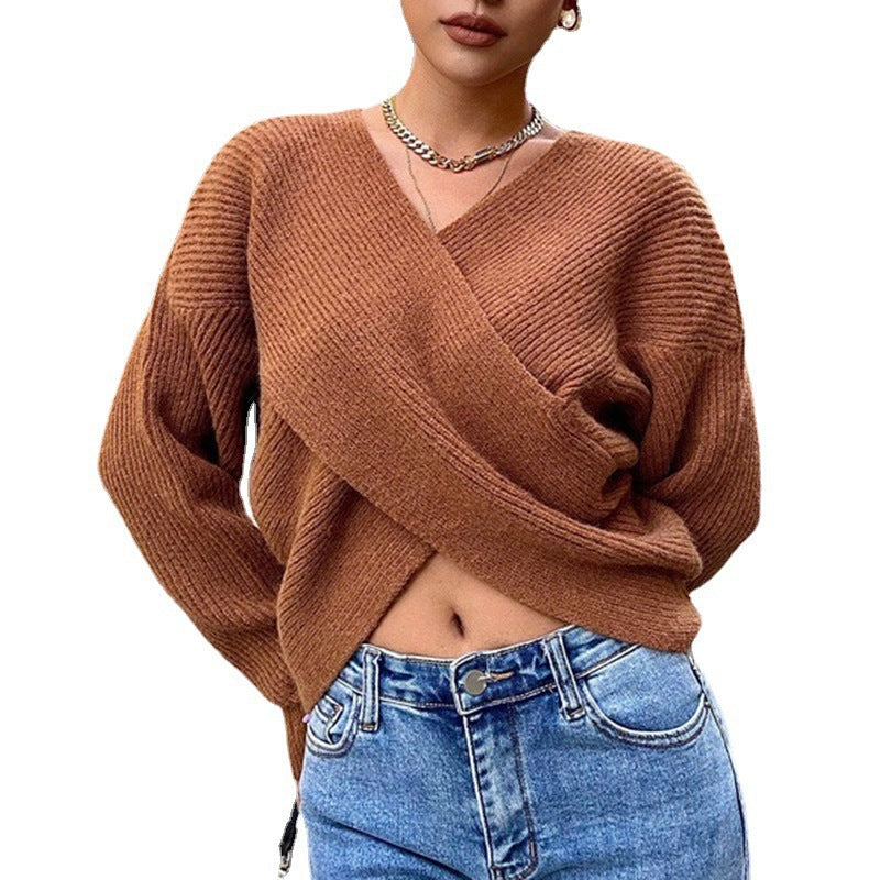 Damen Gemütlicher Strickpullover mit modernem Wickeldesign Stalluxe