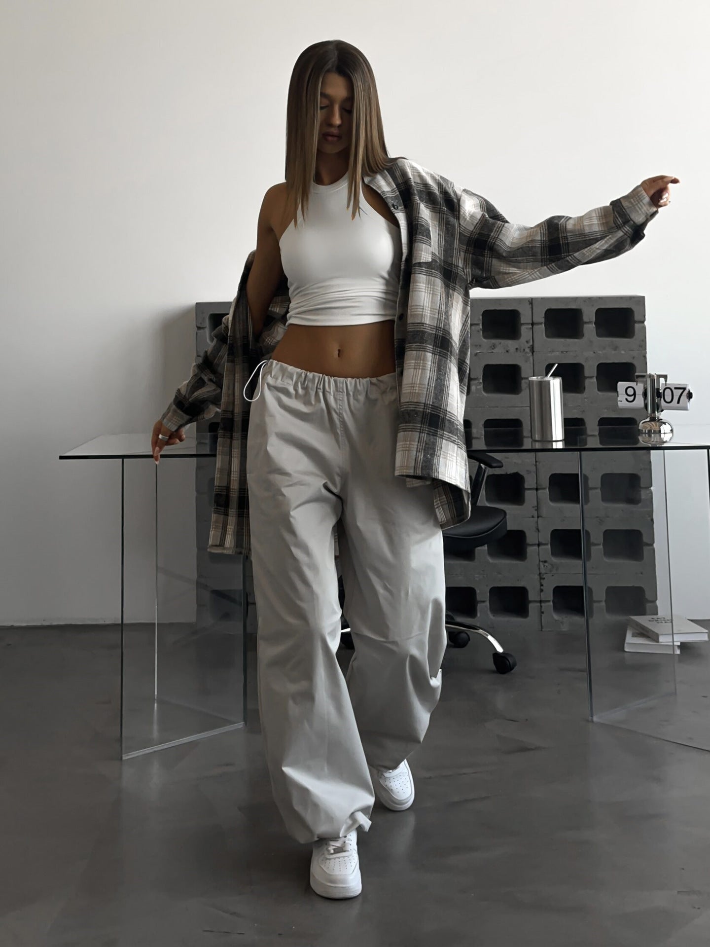 Damen Locker geschnittene High-Waist-Hose mit elastischem Bund Stalluxe