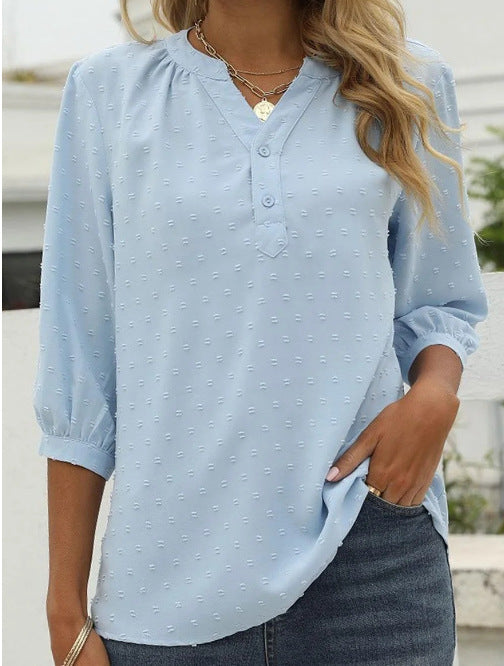Damen Bluse mit feiner Struktur und Knopfleiste Stalluxe