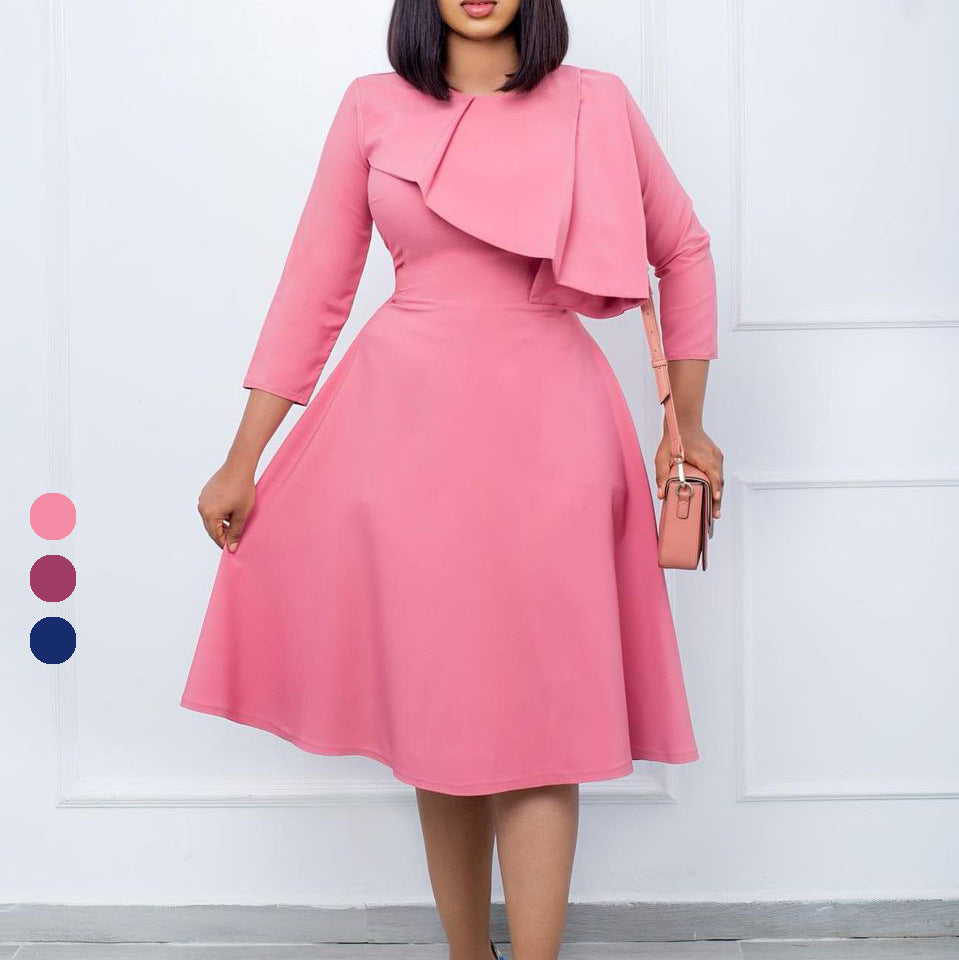 Damen A-Linien Kleid mit asymmetrischem Rüschensaum und eleganten Ärmeln Stalluxe