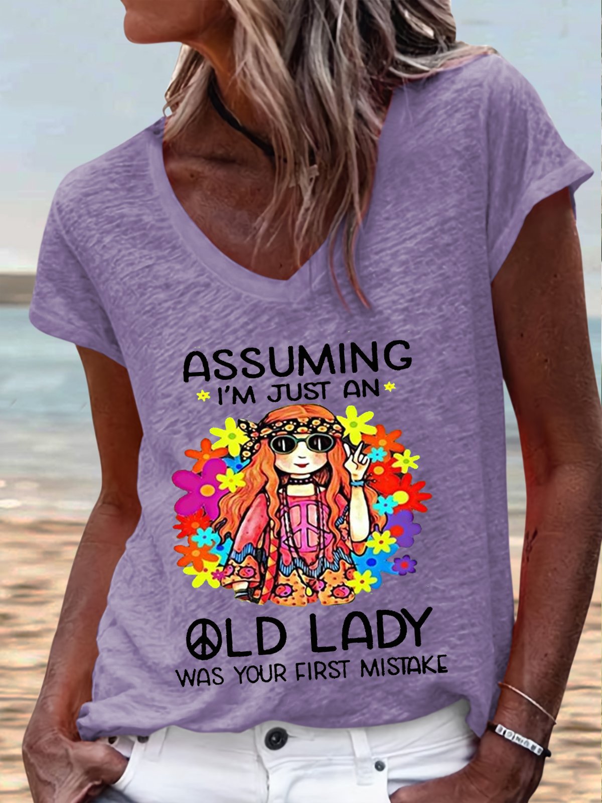 Damen V-Ausschnitt T-Shirt mit einzigartigem Vintage-Design Stalluxe