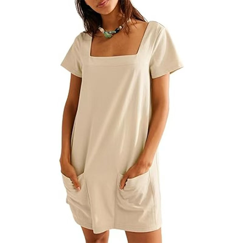 Damen lässiges Tunika-Kleid mit praktischen Taschen und Quadrat-Ausschnitt Stalluxe