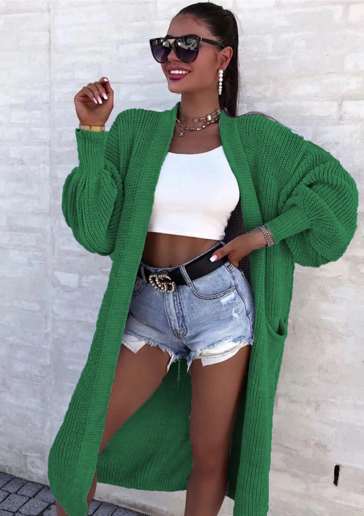 Damen Langer Strickcardigan mit weiten Ärmeln und praktischen Taschen Stalluxe