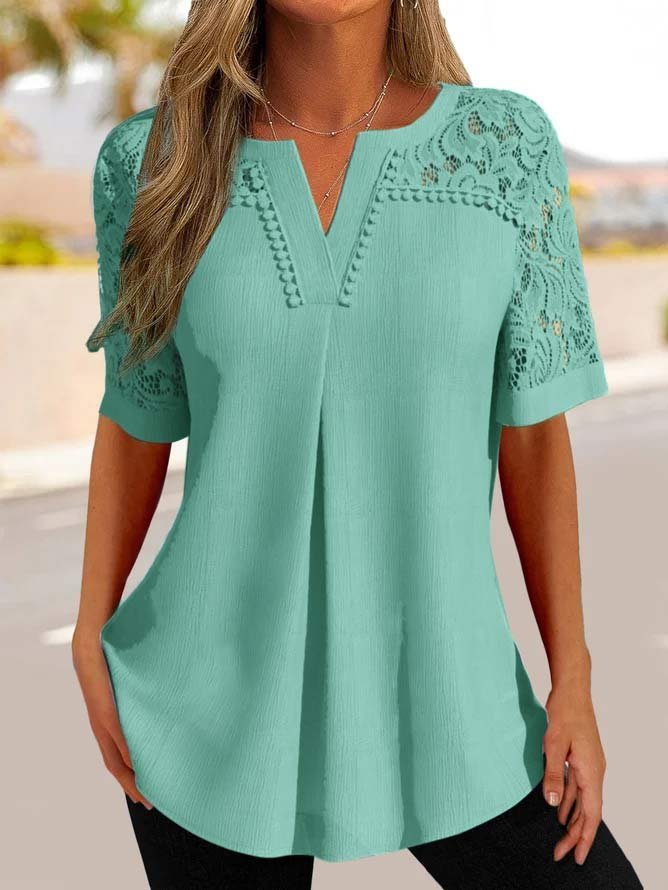 Damen modische Bluse mit Spitzenärmeln und elegantem V-Ausschnitt Stalluxe