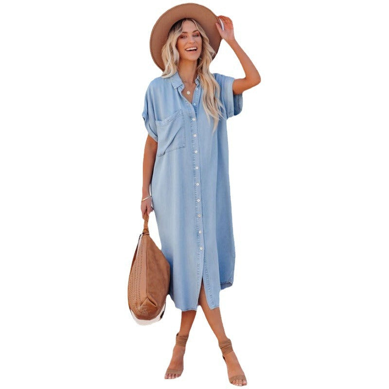 Damen Hemdblusenkleid im lässigen Denim-Stil mit Taschen Stalluxe