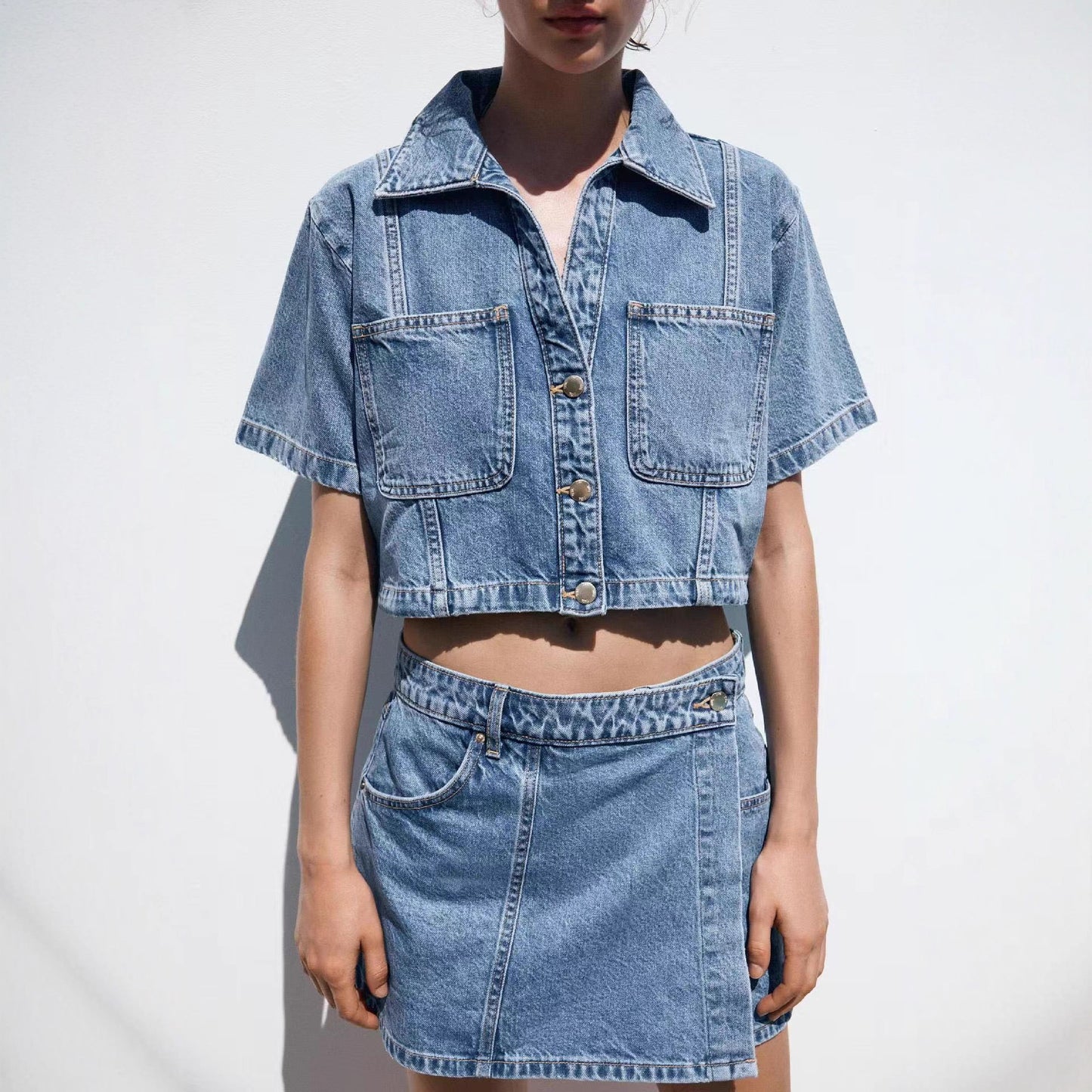 Damen Denim-Cropjacke mit aufgesetzten Taschen Stalluxe
