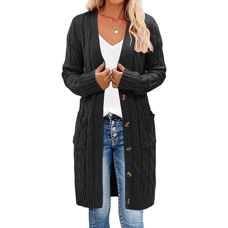 Damen Langer Strickcardigan mit Zopfdesign und praktischen Taschen Stalluxe