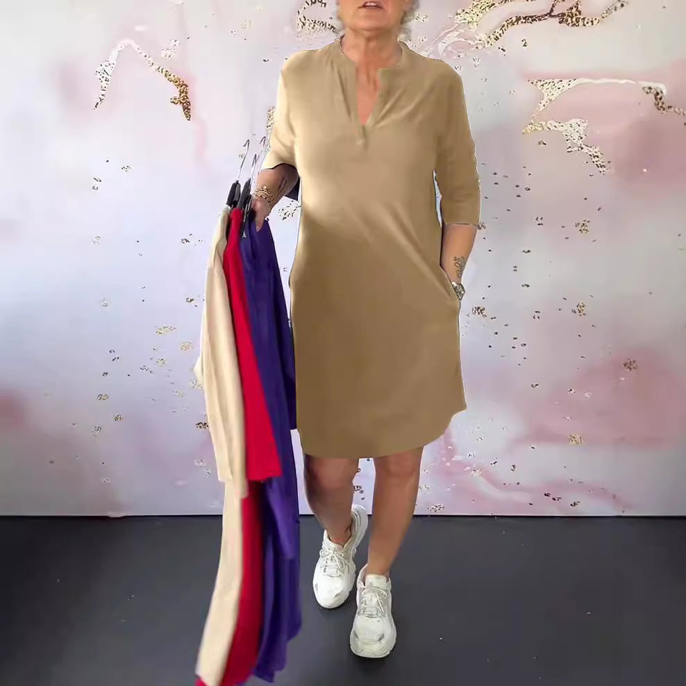 Damen Casual Tunika-Kleid mit Kurzarm und eleganter Knopfleiste Stalluxe