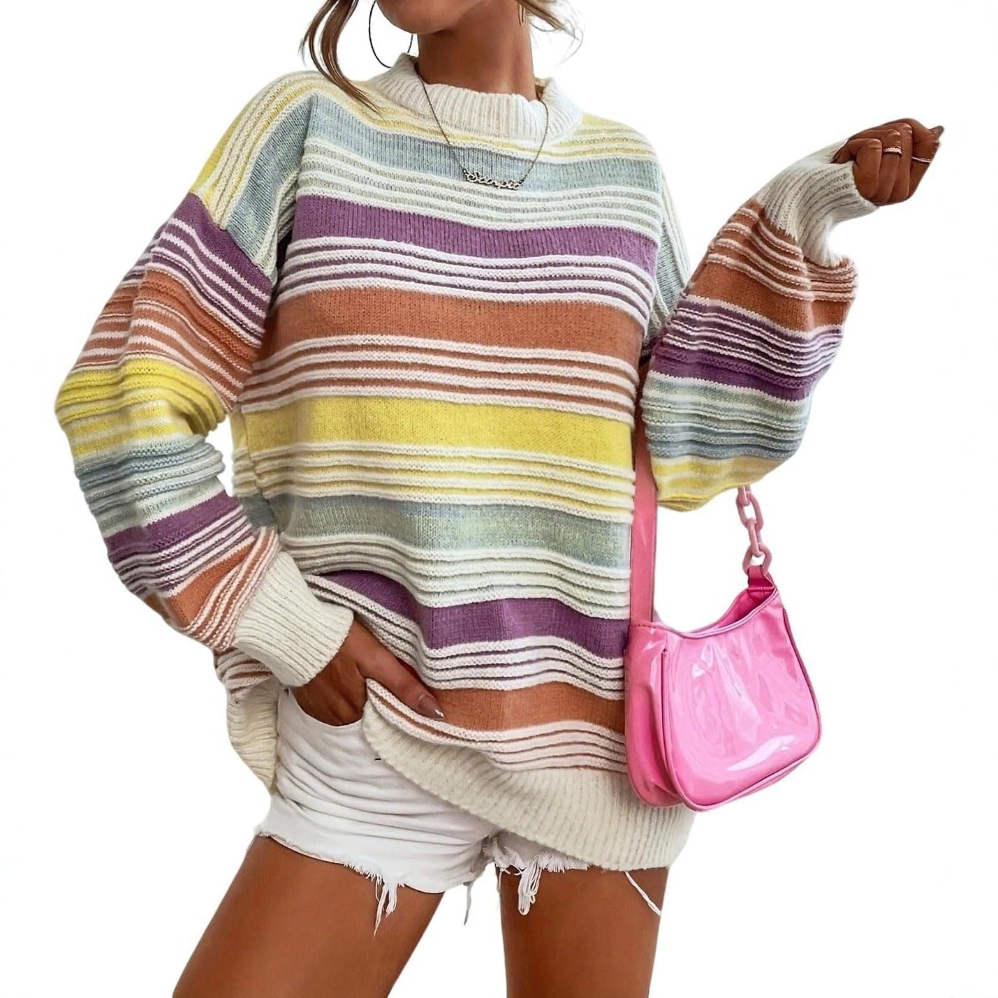 Damen gestreifter Oversize-Pullover mit Rundhalsausschnitt und lässiger Passform Stalluxe