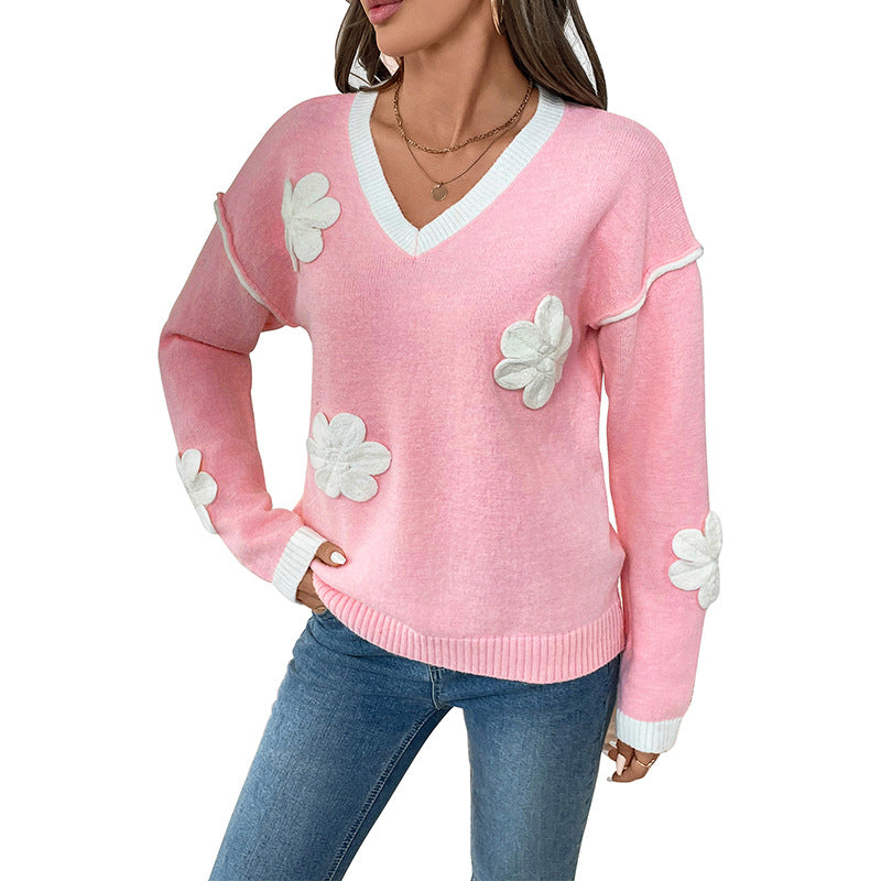 Damen V-Ausschnitt Pullover mit Blumen-Design Stalluxe