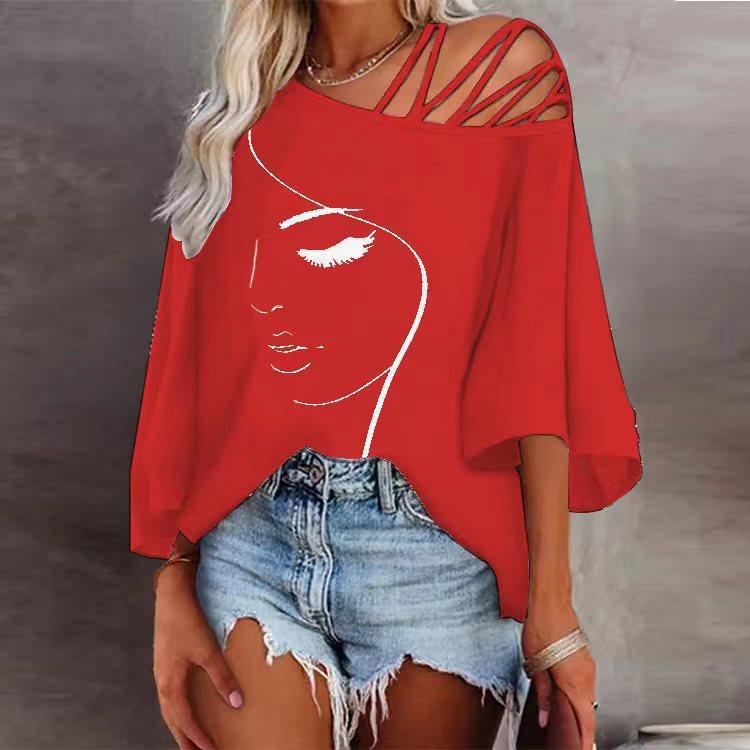 Damen Tunika mit asymmetrischem Trägerdesign und stylisierter Gesichtsgrafik Stalluxe