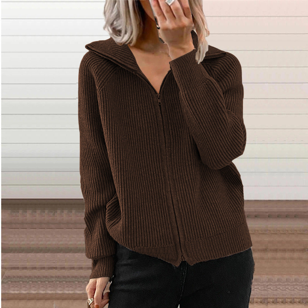 Damen Strickjacke mit hohem Kragen und durchgehendem Reißverschluss Stalluxe
