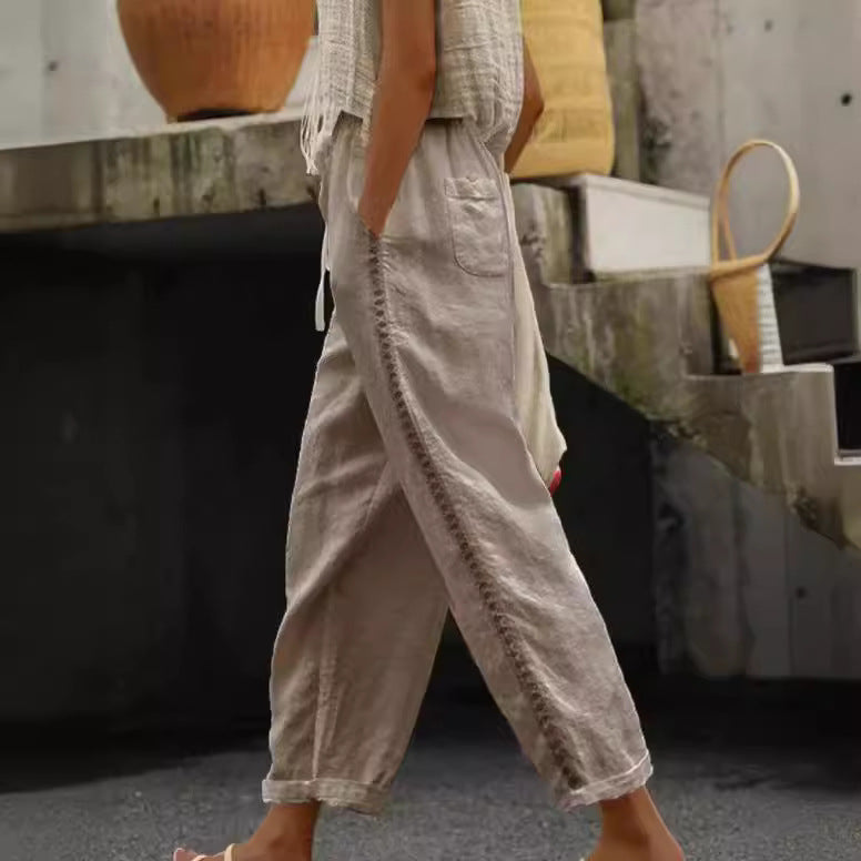 Damen Lockere Leinenhose mit seitlicher Knopfdetail Stalluxe