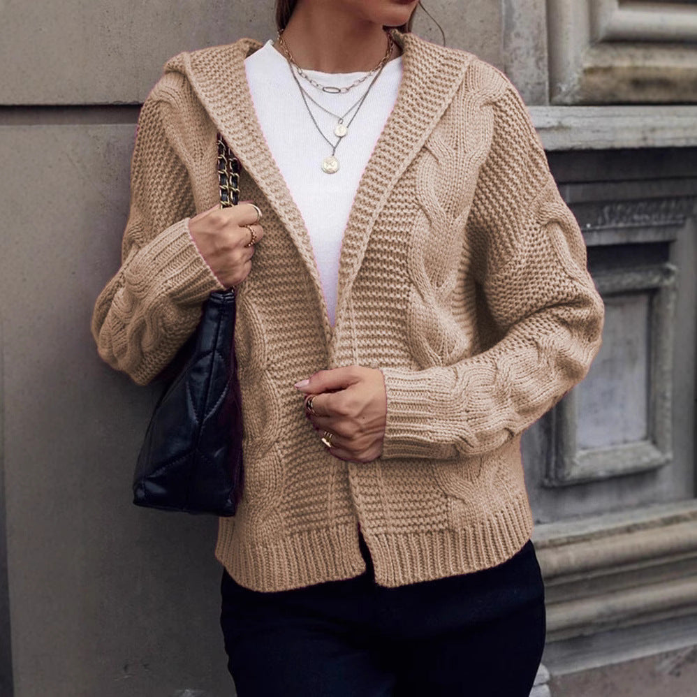 Damen Grobstrickjacke mit Kapuze und aufwendigem Zopfmuster Stalluxe