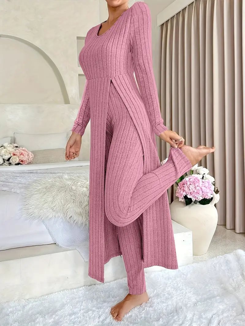 Damen Elegantes Maxijumpsuit mit hochsensibler Struktur und seitlichen Schlitzen Stalluxe