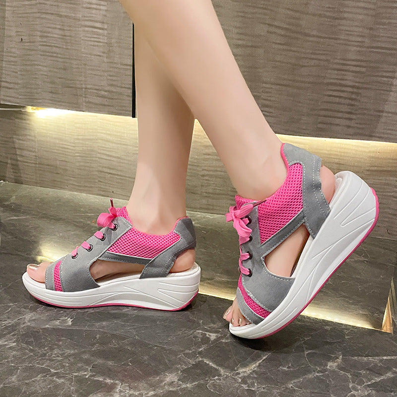 Damen sportliche Sandalen mit atmungsaktivem Mesh-Obermaterial und flexiblem Keil Stalluxe