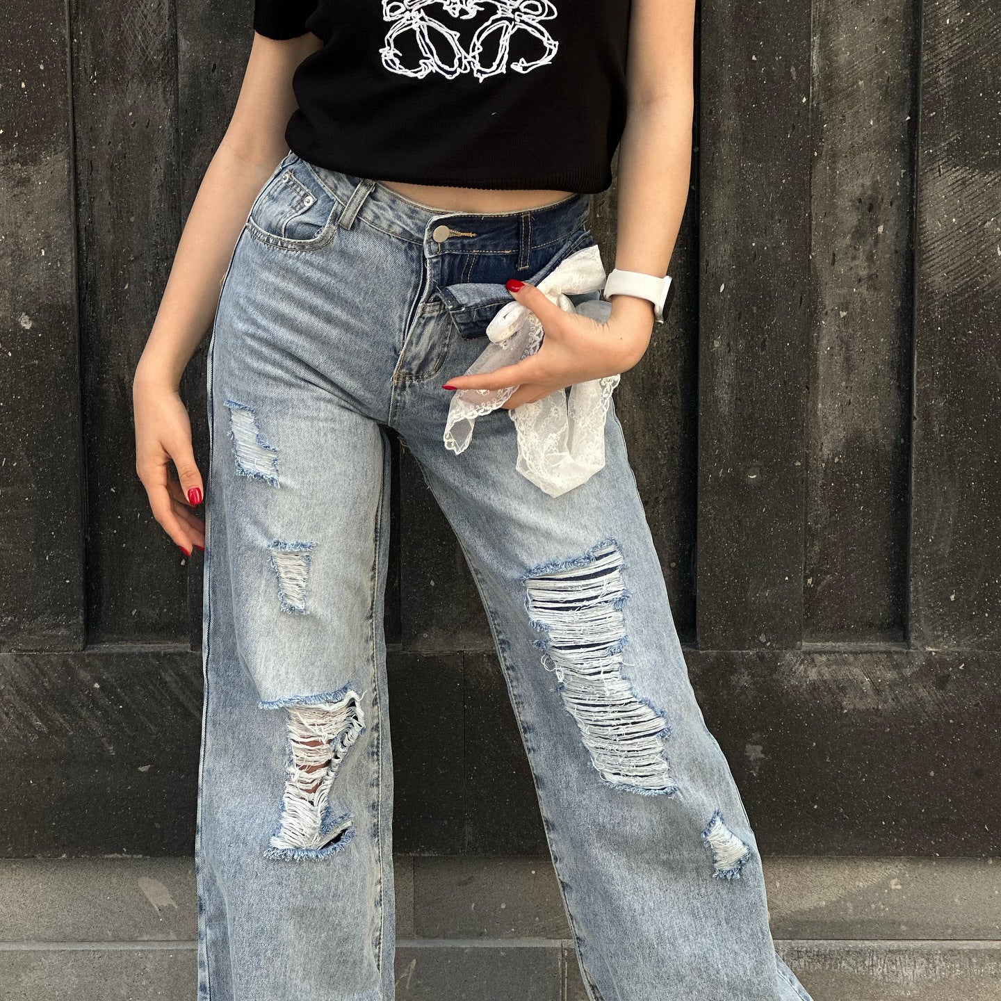 Damen destroyed Jeans im lässigen Oversized-Schnitt Stalluxe