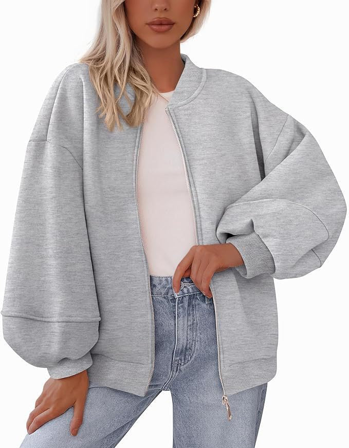 Damen Oversized Bomberjacke mit Reißverschluss und elastischen Bündchen Stalluxe