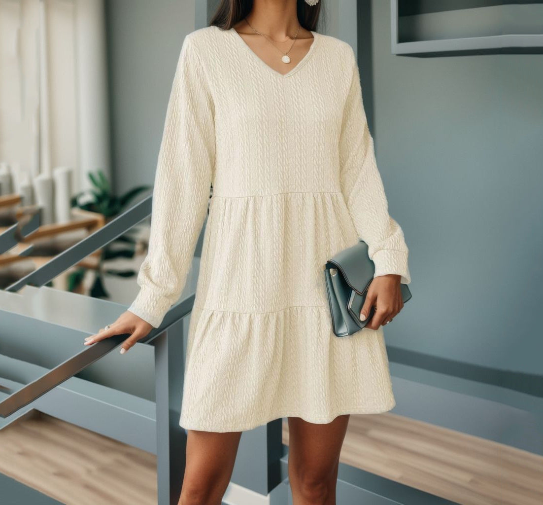 Damen Strickkleid mit V-Ausschnitt und Volant Stalluxe