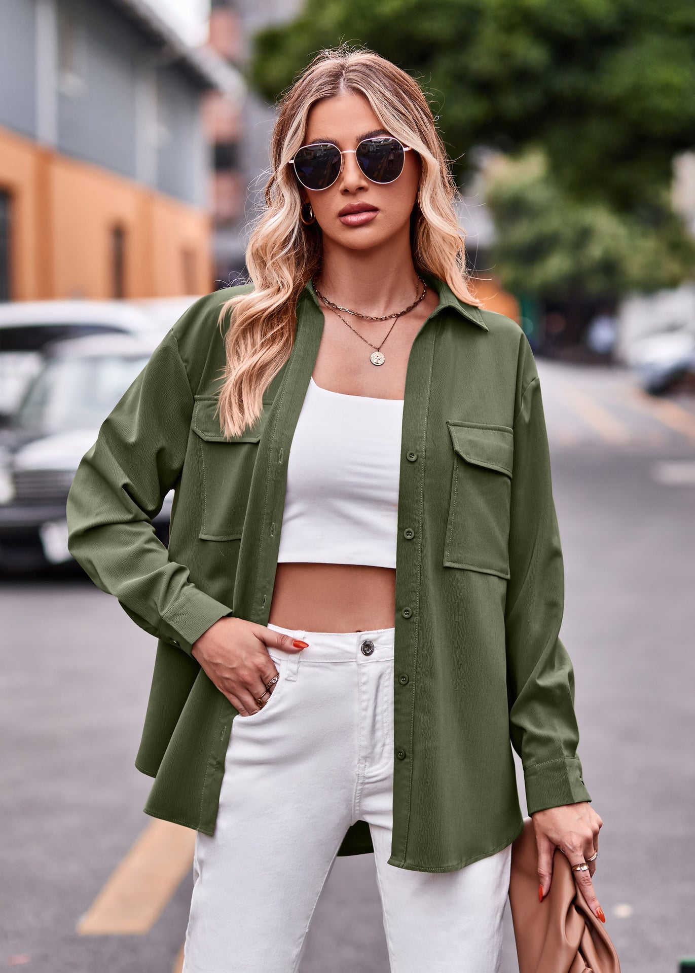 Damen lässige Hemdbluse mit praktischem Taschen-Design Stalluxe