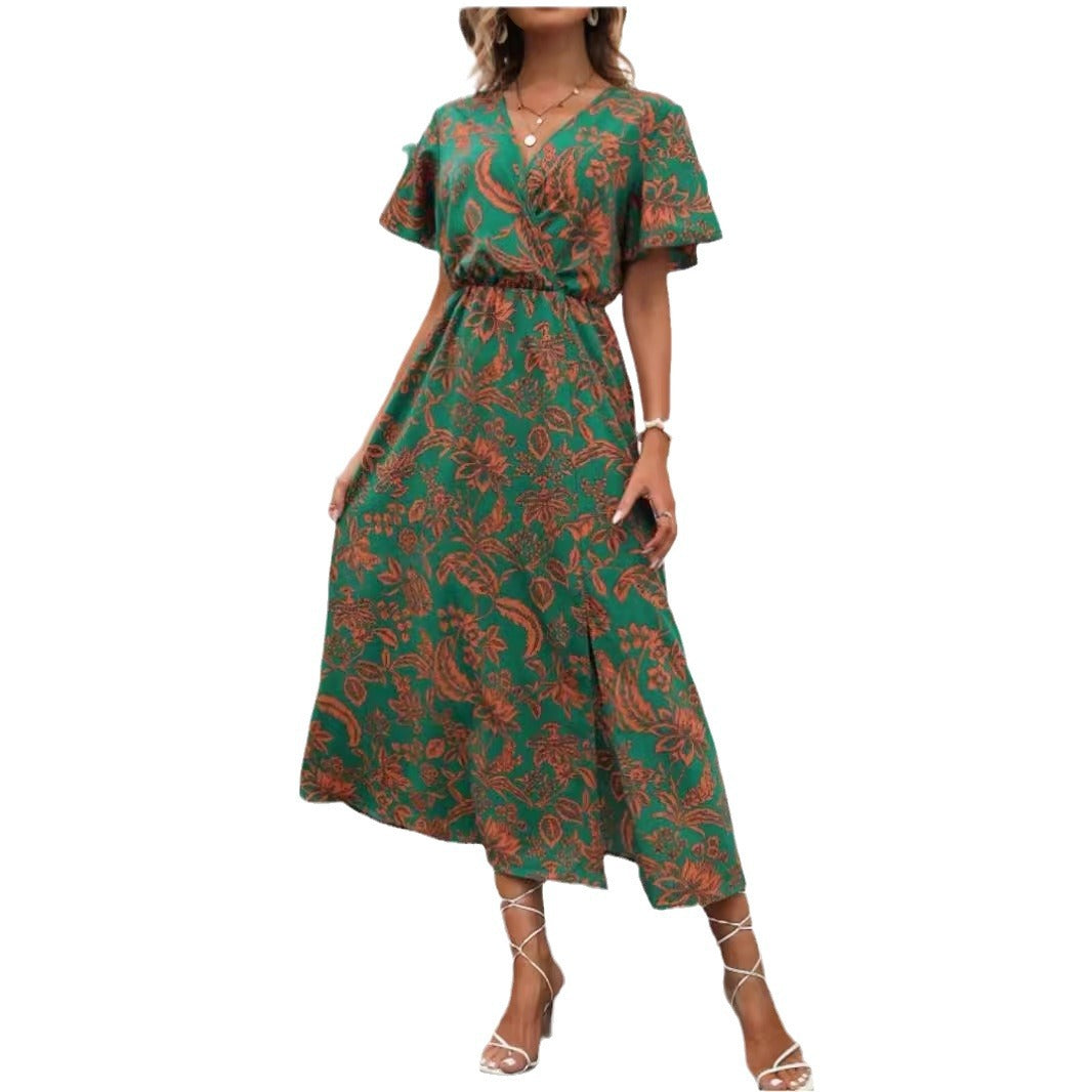 Damen Maxikleid mit verspieltem Floralprint und leichtem V-Ausschnitt Stalluxe