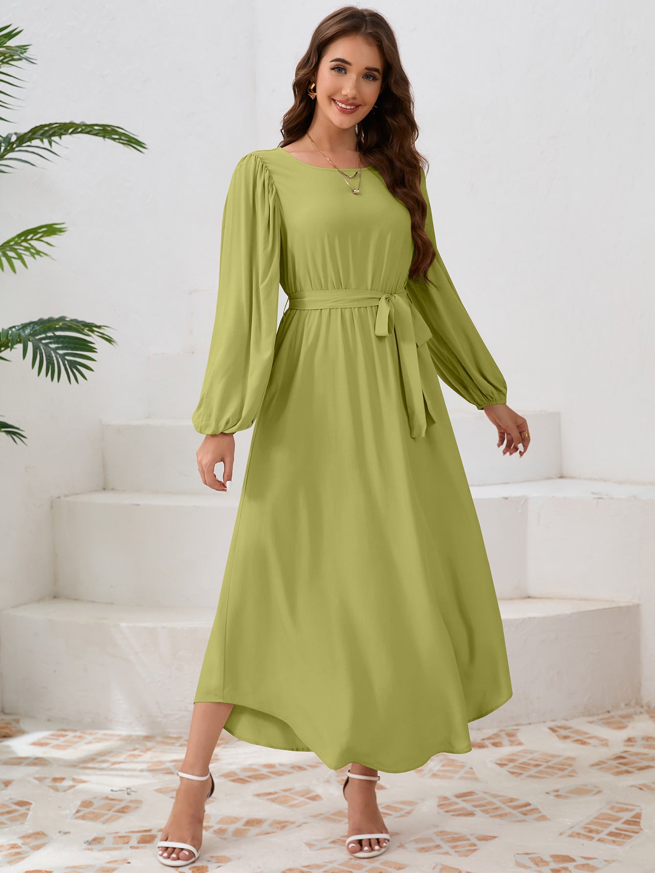 Damen Elegantes Maxikleid mit weitem Schnitt und Ballonärmeln Stalluxe