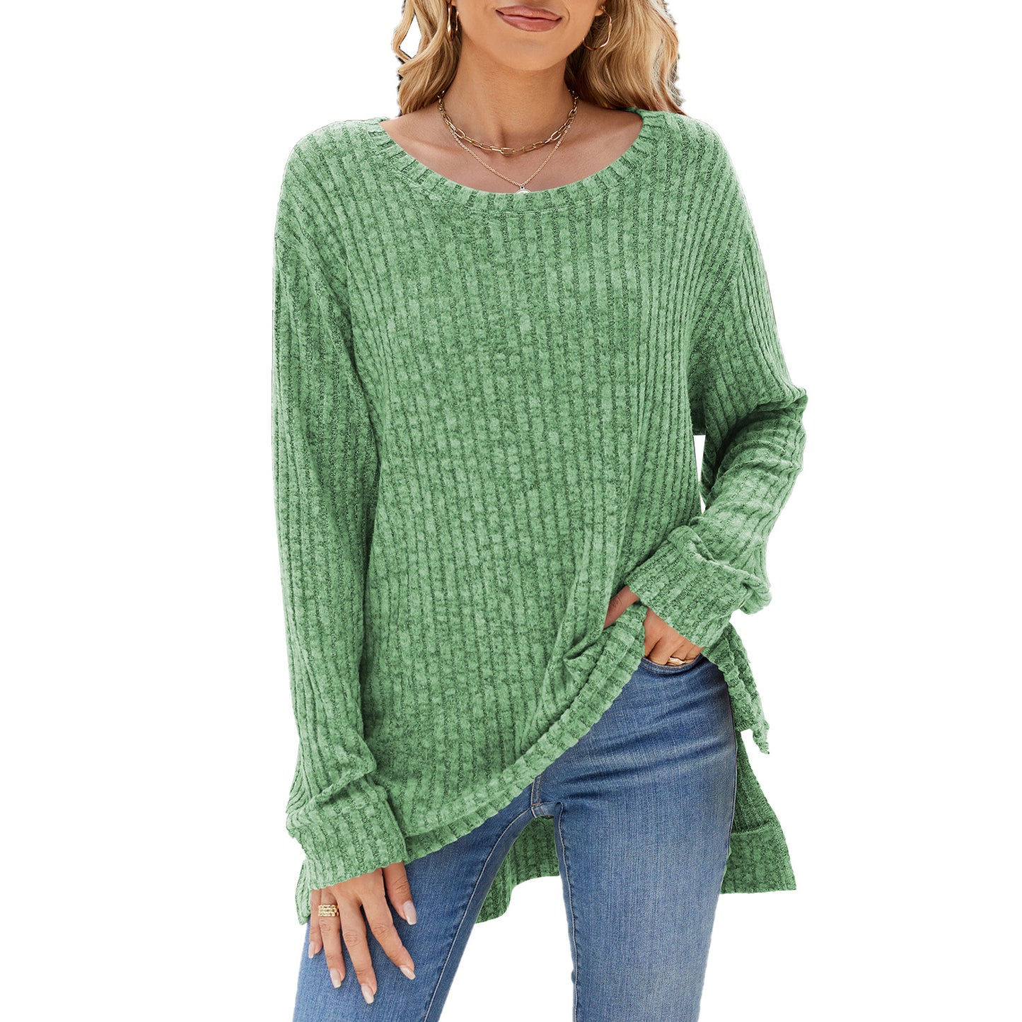 Damen lässiges Langarmshirt aus samtigem Rippstrick Stalluxe