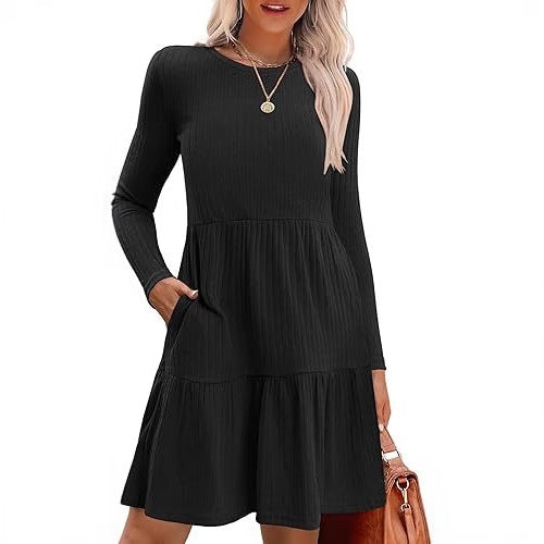 Damen gestricktes Midikleid mit voluminösem Rockteil und feiner Rippenstruktur Stalluxe