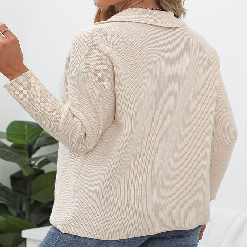 Damen lässiger Pullover mit Knopfleiste und feiner Rippstruktur Stalluxe