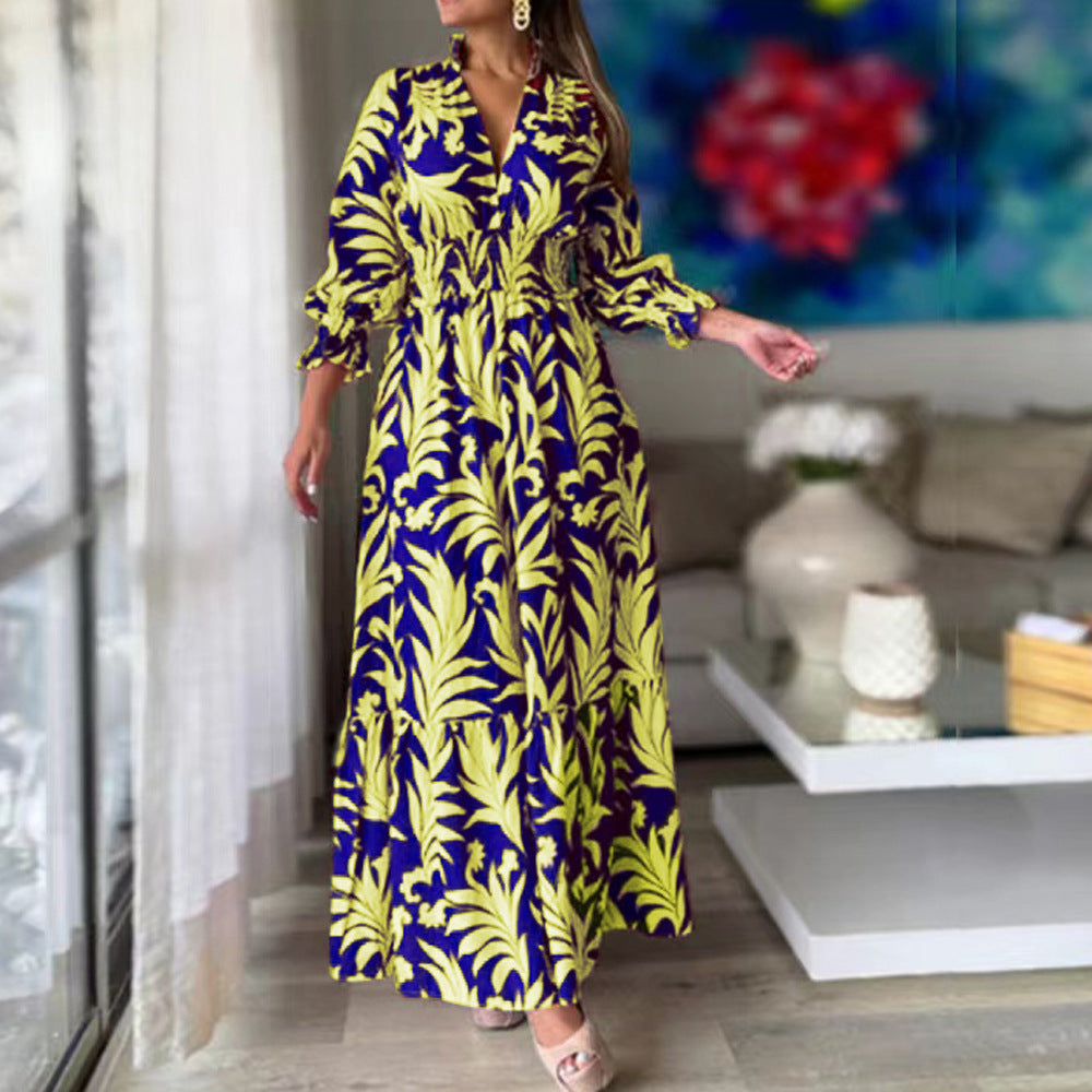 Damen Maxikleid mit voluminösen Ärmeln und floralem Druck Stalluxe
