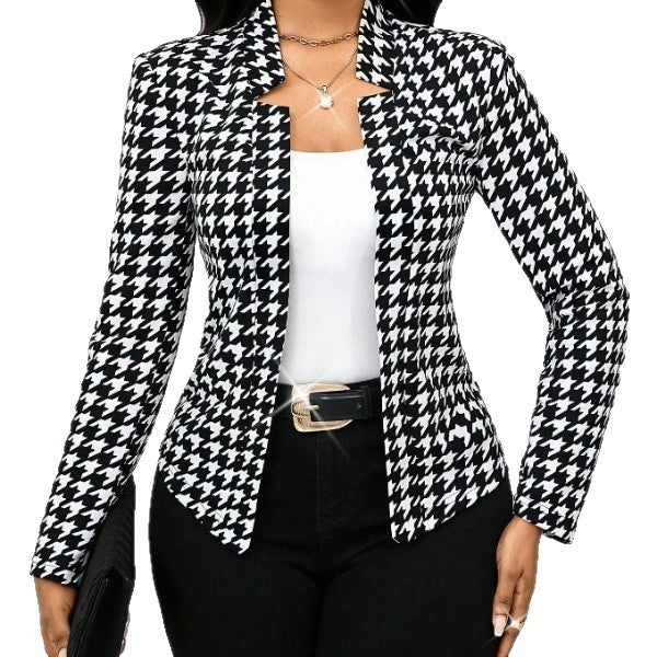 Damen modische Blazerjacke im Hahnentritt-Muster Stalluxe