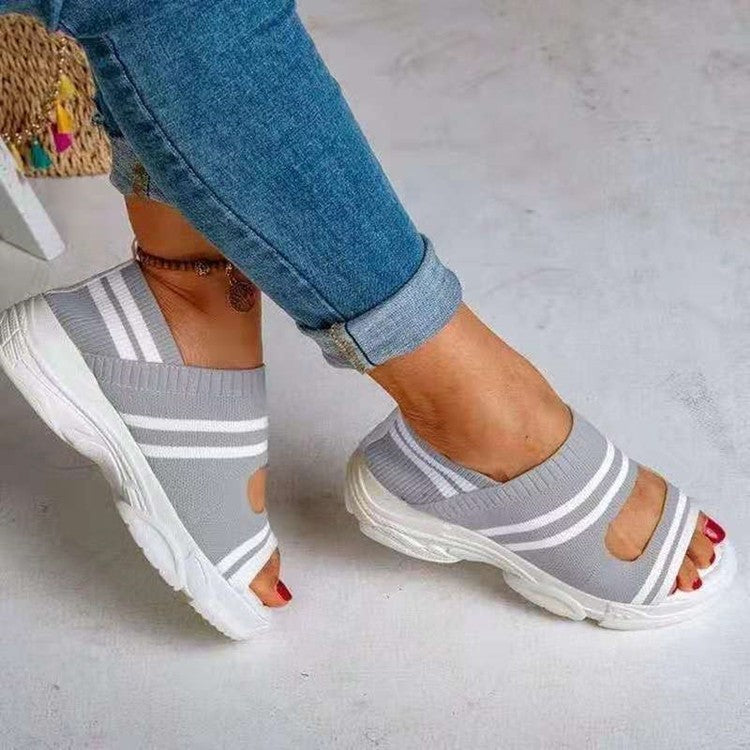 Damen Sandalen mit atmungsaktiver Strick-Oberfläche und übergroßem Komfortfutter Stalluxe