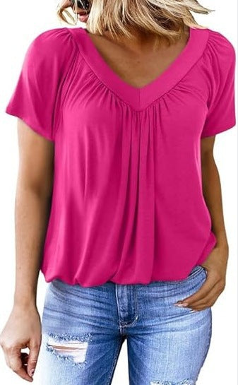 Women's Pleated V-Neck Casual Top Stalluxe