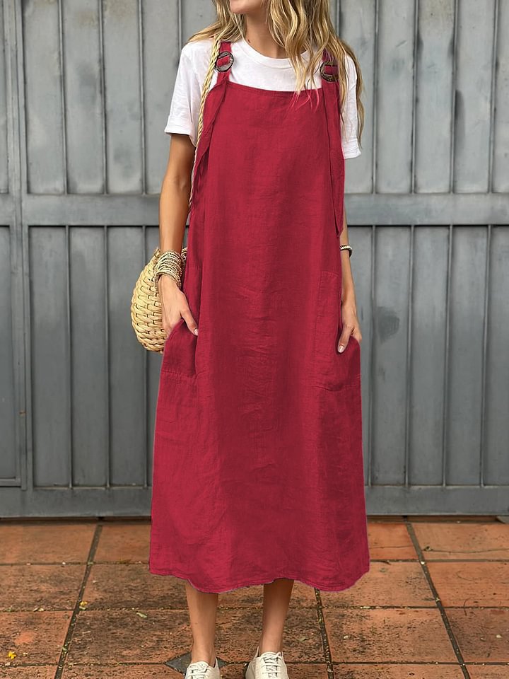 Damen Leichte Leinenkleid mit Taschen Stalluxe