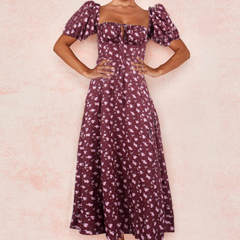 Damen Blumenkleid mit Schößchen und hoher Schlitze Stalluxe