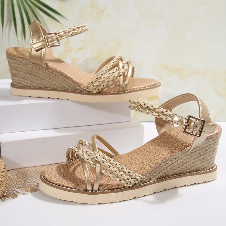 Damen Wedge-Sandalen mit geflochtenen Riemen und komfortablem Fußbett Stalluxe