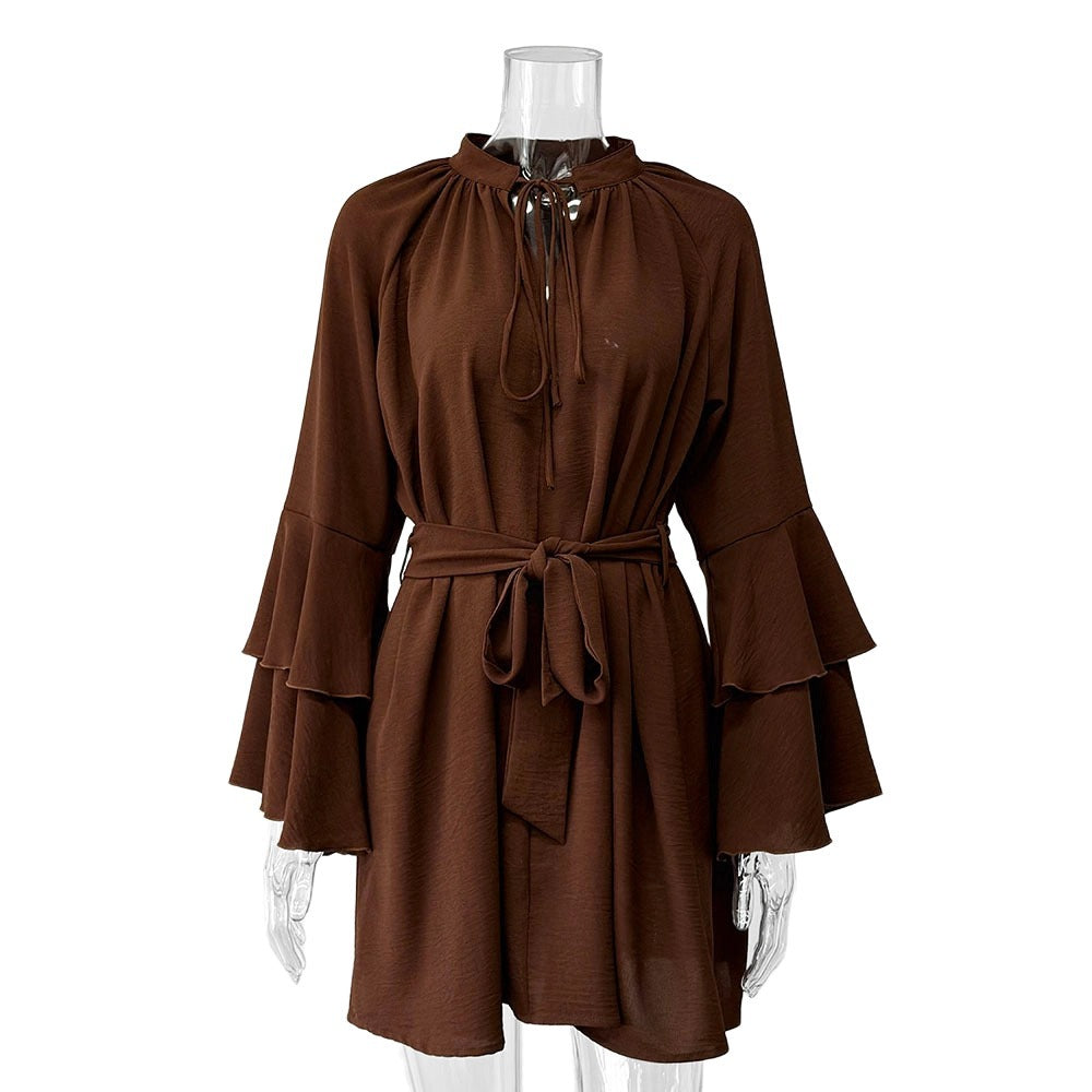 Damen lässiges Kleid mit voluminösen Ärmeln und Taillengürtel Stalluxe
