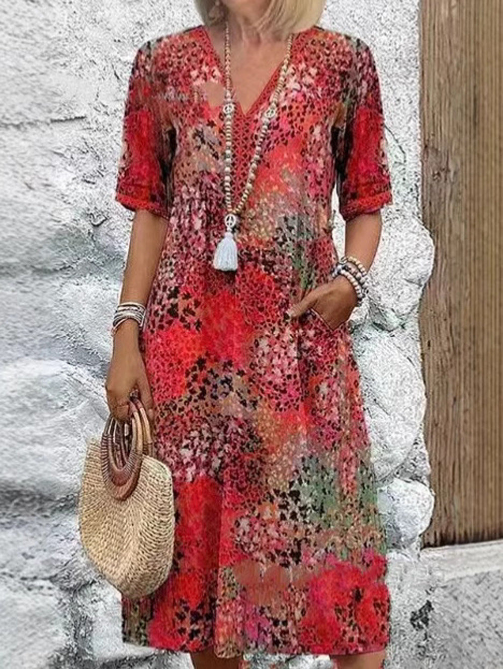 Damen Modisches Freizeitkleid mit floralem Muster und seitlichen Taschen Stalluxe